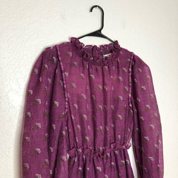 Sea New York purple floral wool blend ruffle trim midi dress size 4 - Picture 4 of 16